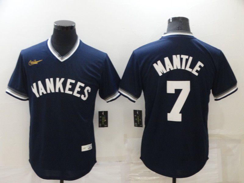 Men New York Yankees 7 Mantle Blue Throwback Game 2022 Nike MLB Jersey